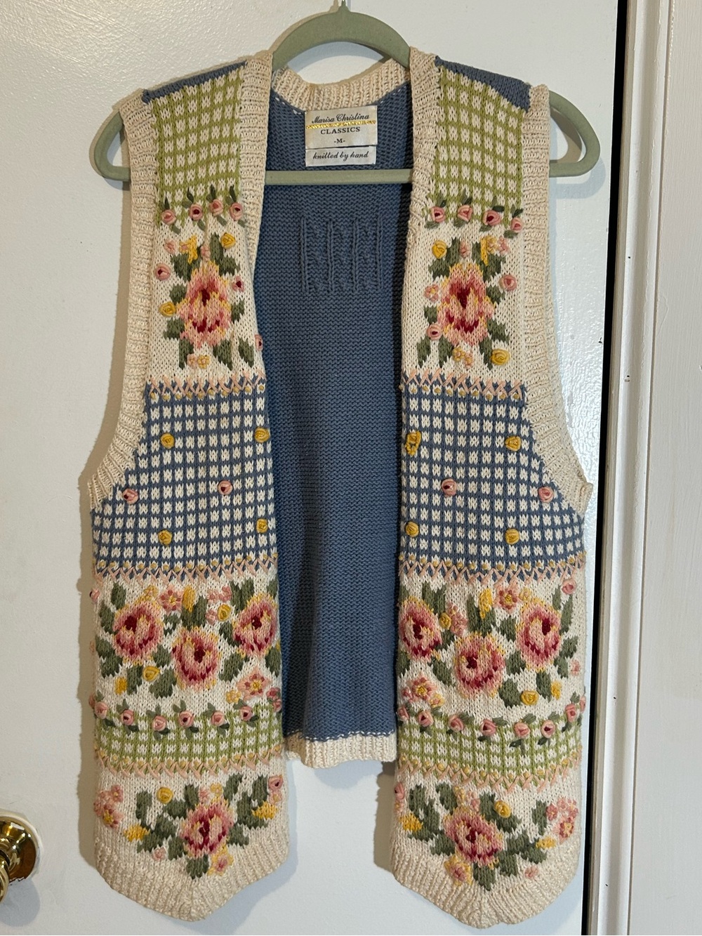 Marisa Christina Floral Knit Vest in Blue, Cream, Pink and Green